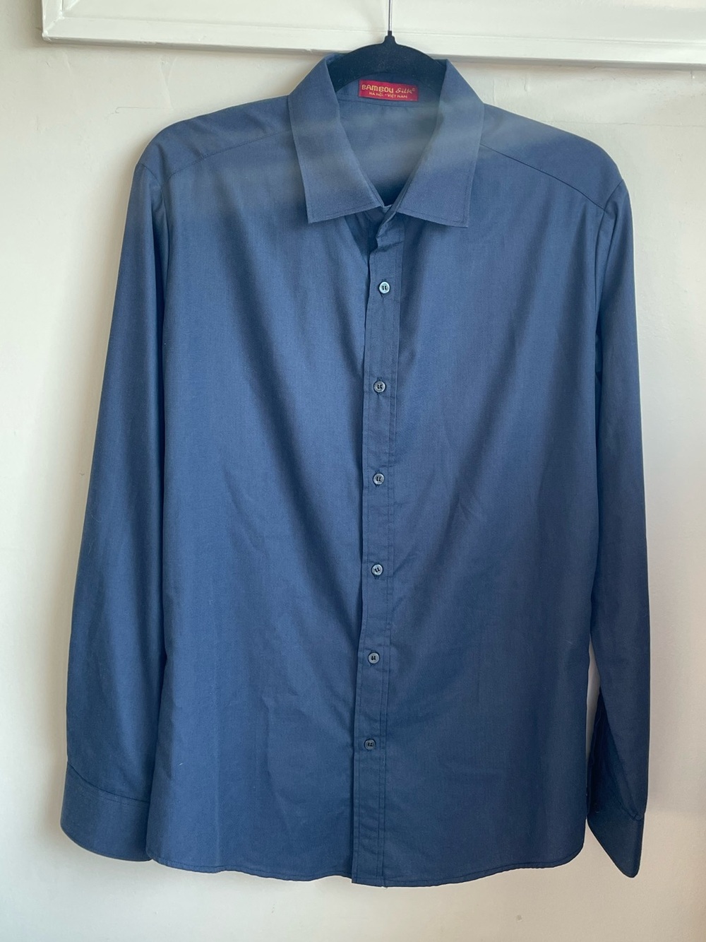 Silk Blue Men’s Dress Shirt Custom Made in Vietnam (Size Medium)